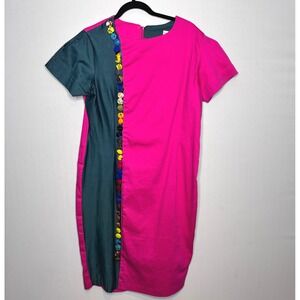 Guy Laroche Paris Dress Size M/L Color Block Novelty Buttons 90s‎ Y2K Vintage